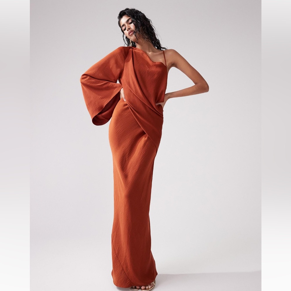 One Sleeve Maxi Dress - Rust